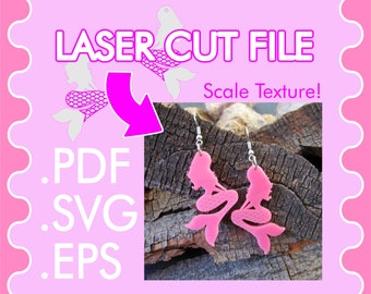 Sitting Mermaid with Scales Earrings Jewelry Laser Cut Vector File ~ .PDF .SVG .EPS Laser Vector Download ~ Necklace Pendant or Earrings