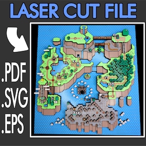 Jeu vidéo vintage rétro 8 bits 3D Super carte du monde détaillée fichier découpé au Laser ~ fichier de projet miniature ~ .PDF. SVG. Téléchargement vectoriel Laser EPS