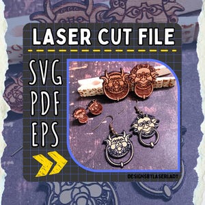 Puzzling Fantasy Door Knockers Character Laser Cut Jewelry Vector File ~ .PDF .SVG .EPS Laser Vector Download ~ Necklace Pendant or Earrings