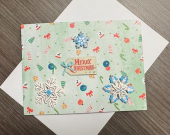 Handmade 3D Christmas Card, "Merry Christmas", Embellished Snowflake