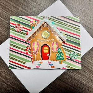 3D Weihnachtskarte, Handgemachte Feiertagskarte - Lebkuchenhaus