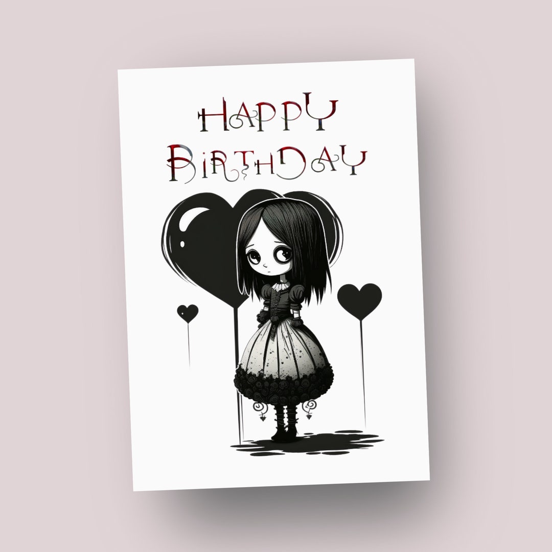 Gothic Birthday Card For Daughter - Handmade Goth Girl Card, Black Theme, Personalizable, Includes Envelope