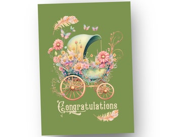 Vintage Carriage / Congratulations for your New Baby Card / Expecting Card / Baby Shower / Congrats New Mum & Dad / UK Shop