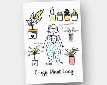 Crazy Plant Lady / Fun Birthday Card for Her / Thank You / Note Card for a Gardener Nature Lover / UK Shop