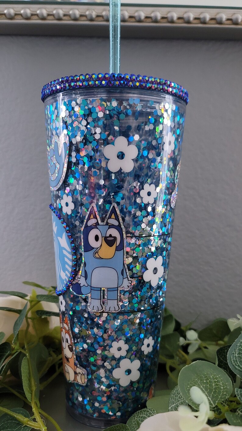 Bluey Snow Globe Tumbler Starbucks Cup Bluey Gift 24oz Cup Etsy