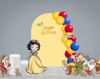 Snow White Birthday Props Cutouts Seven Dwarfts Display, princess snow white clipart, snow white birthday party decoration theme