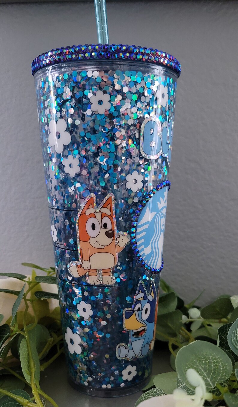 Bluey Snow Globe Tumbler Starbucks Cup Bluey Gift 24oz Cup Etsy