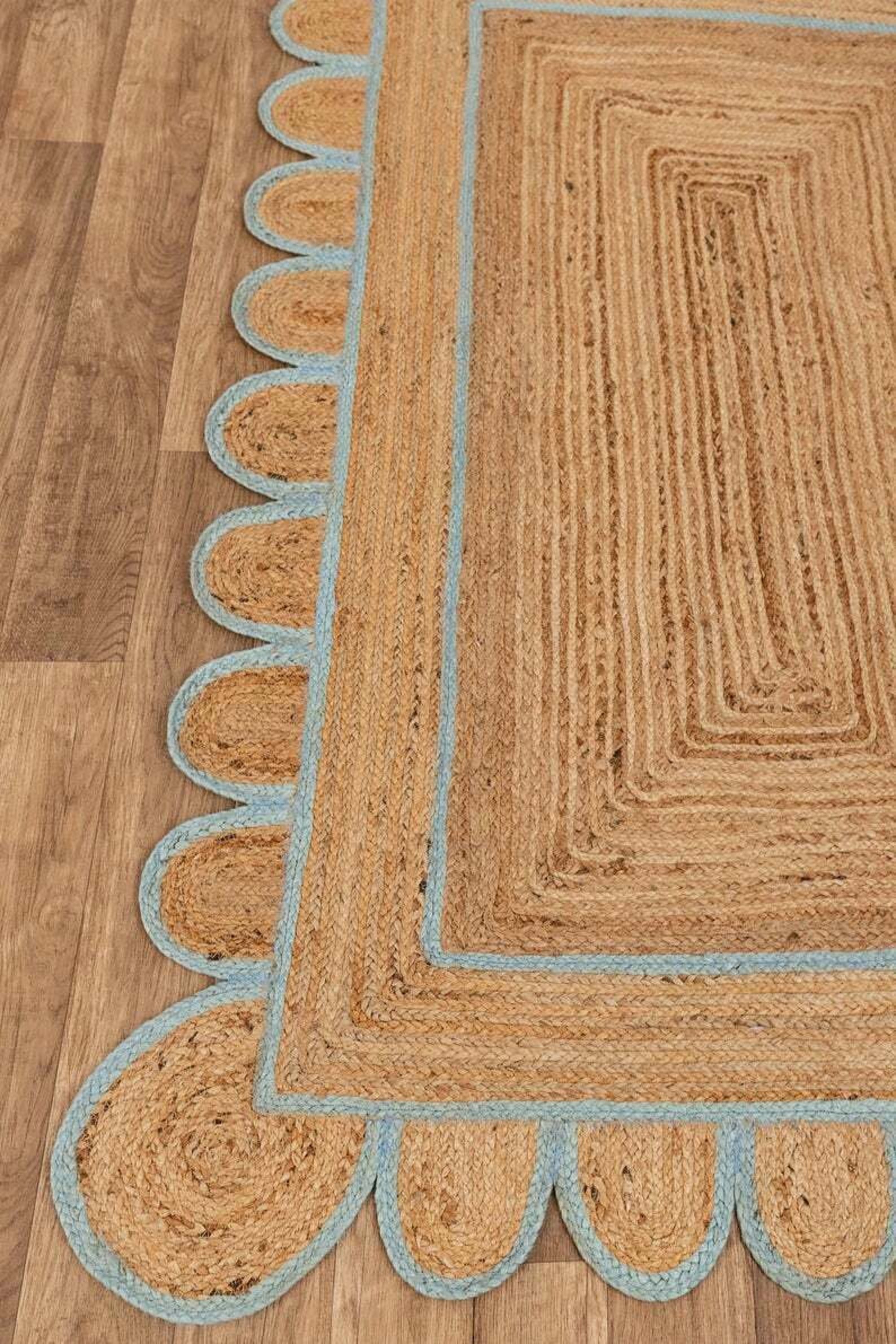 Beautiful Indian Jute Scalloped Edge Rugs Bohemian Sky blue Etsy