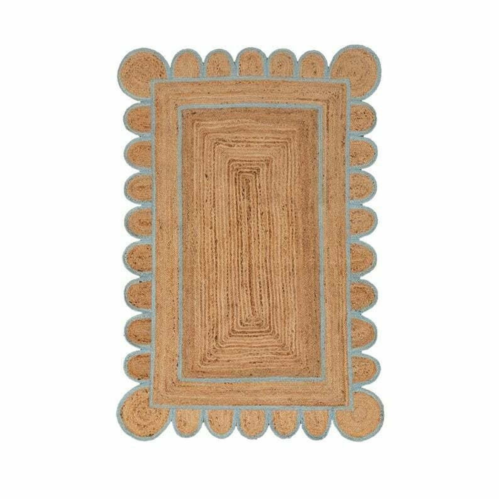 Beautiful Indian Jute Scalloped Edge Rugs Bohemian Sky blue Etsy