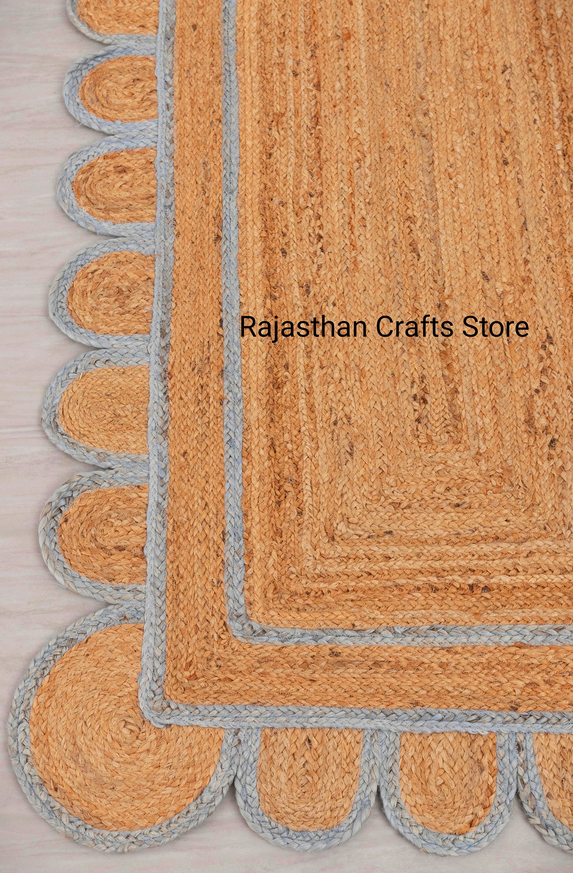 Beautiful Indian Jute Scalloped Edge Rugs Bohemian Sky blue Etsy