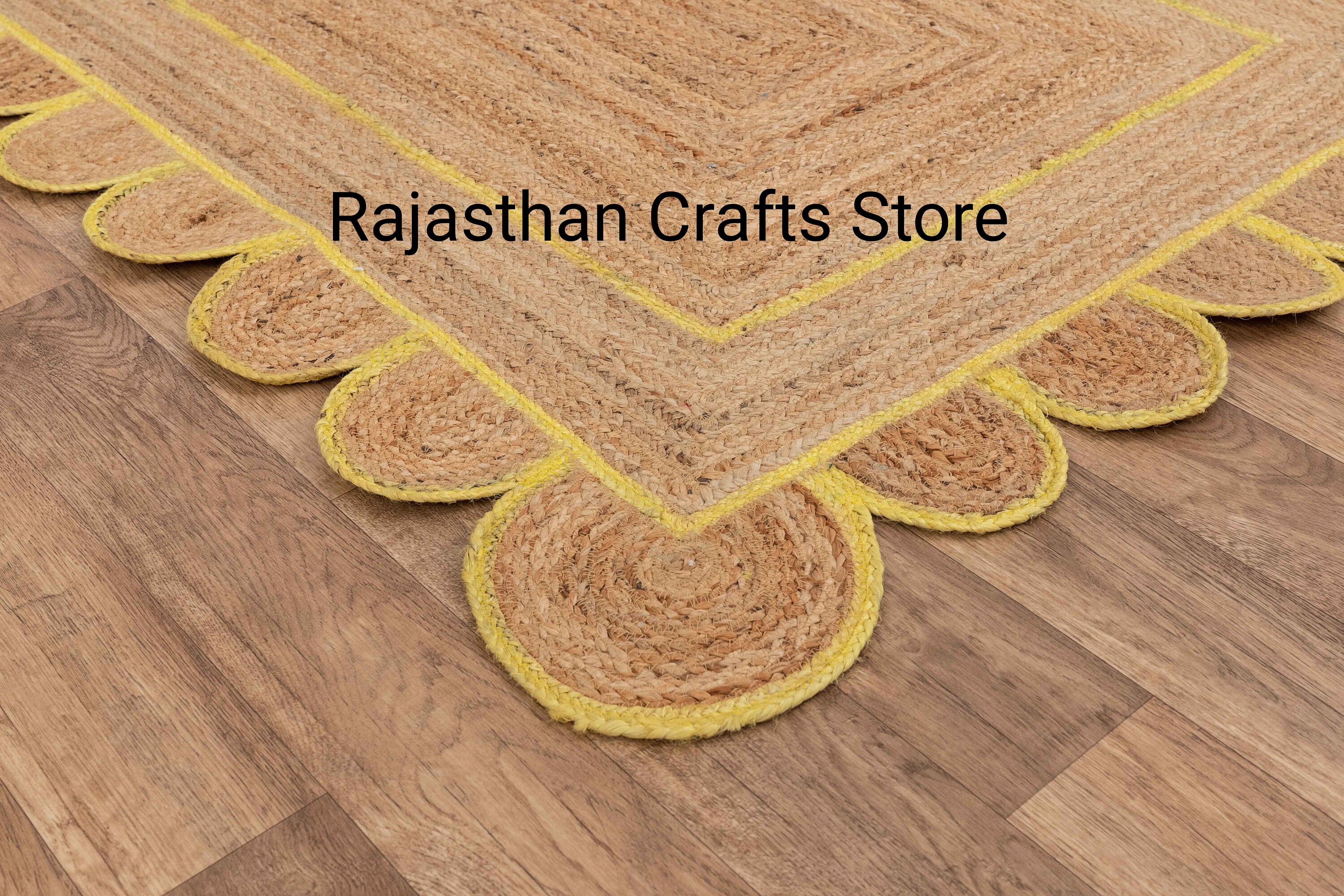 Beautiful Indian Jute Scalloped Edge Rugs Bohemian Limon Etsy