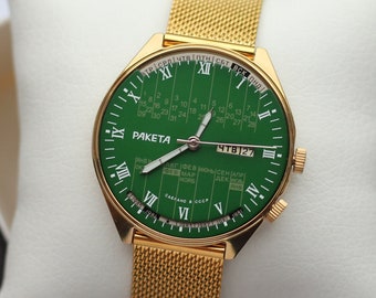 Watch RAKETA Multi Calendar (Raketa College) Mens Vintage Watch / with green dial