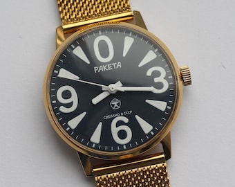 Wristwatch Raketa Zero dark blue dial / gift for him, zero watch, raketa 0, / Vintage classic mechanical 2609.na