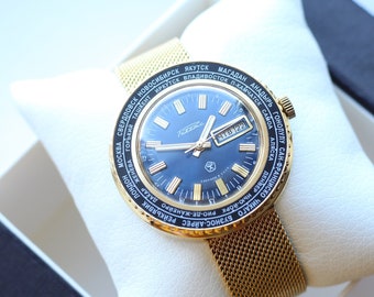 Old pilot watch Raketa CITIES, Raketa World time, blue watch, Time Zone watch, mens watch, raketa watch