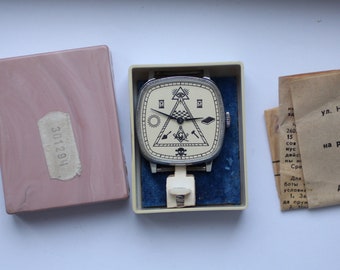 Reloj masónico vintage, reloj de hombre, reloj vintage, reloj mecánico, reloj misterioso, reloj de la URSS, escuadra y compás, relojes para hombre