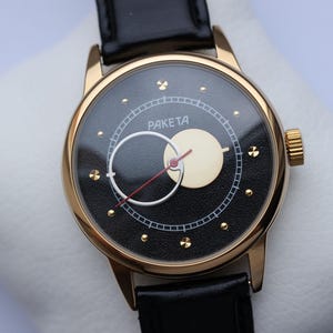 Wrist watch for men Raketa Copernicus Black· Vintage moon watch · Men&#39;s mechanical watch · Gift for husband