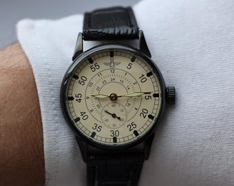 Reloj mecánico ZIM POBEDA AVIATION, años 90. Reloj de pulsera vintage para hombre. Regalos para pilotos. Regalo para aviadores.