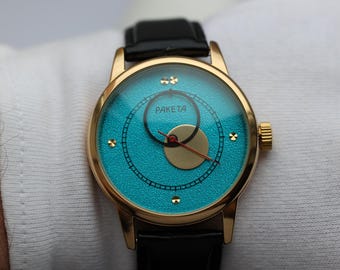 Antique watches Raketa Copernicus "Blue sky" Vintage watch 40mm, Unique gift, Mens wrist watch, Mechanical watch, Christmas gift,