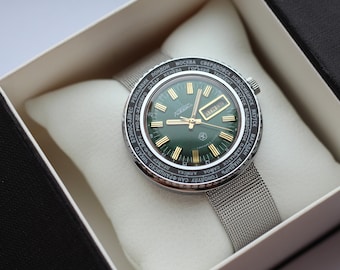 Old pilot watch Raketa CITIES, Raketa World time, Green watch, Time Zone watch, mens watch, raketa watch 2628.H City