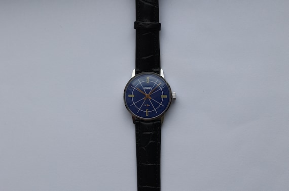 Soviet watch Raketa Masonic blue, mens vintage watch. Masonic signs watch