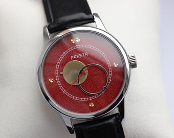 Copernic Sun-moon red watch RAKETA Kopernik (Copernicus) / cal. 2609.HA USSR / Gifts for Husband / Anniversary Gifts / Gifts for Boyfriend