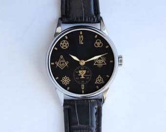 Gran regalo: reloj masónico. Relojes mecánicos únicos para hombre. Relojes para hombre. Joyería de Halloween. Reloj de Halloween. Decoraciones de Halloween.