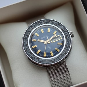 Alte Fliegeruhr Raketa CITIES, Weltzeit, blaue Uhr, Zeitzonenuhr, Herrenuhr, Raketa Uhr 2628.H City