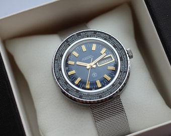 Old pilot watch Raketa CITIES, Raketa World time, blue watch, Time Zone watch, mens watch, raketa watch 2628.H City