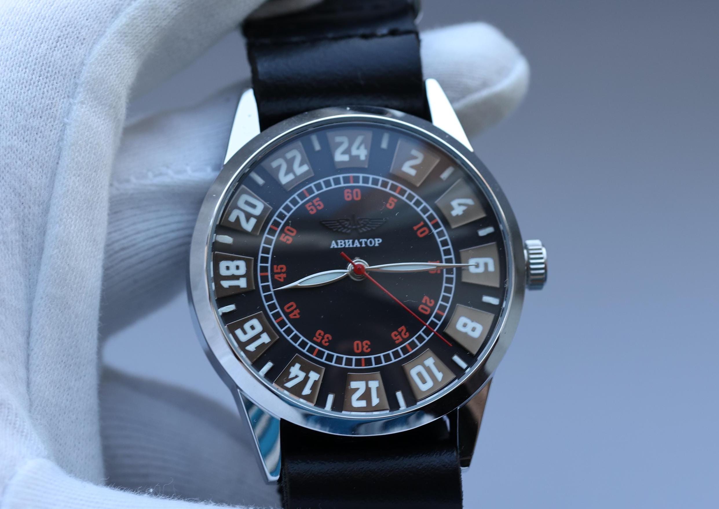 Orologio sovietico Raketa con quadrante da 24 ore, orologio da