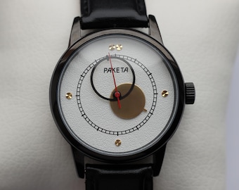 Elegant white watch for men Raketa Copernicus · Rare mechanical watch · Wedding gift