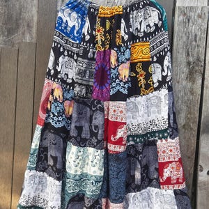Boho Patchwork Skirts, Multi-colored Silky Rayon, Long Maxi Skirt, M-XL size #PSK02