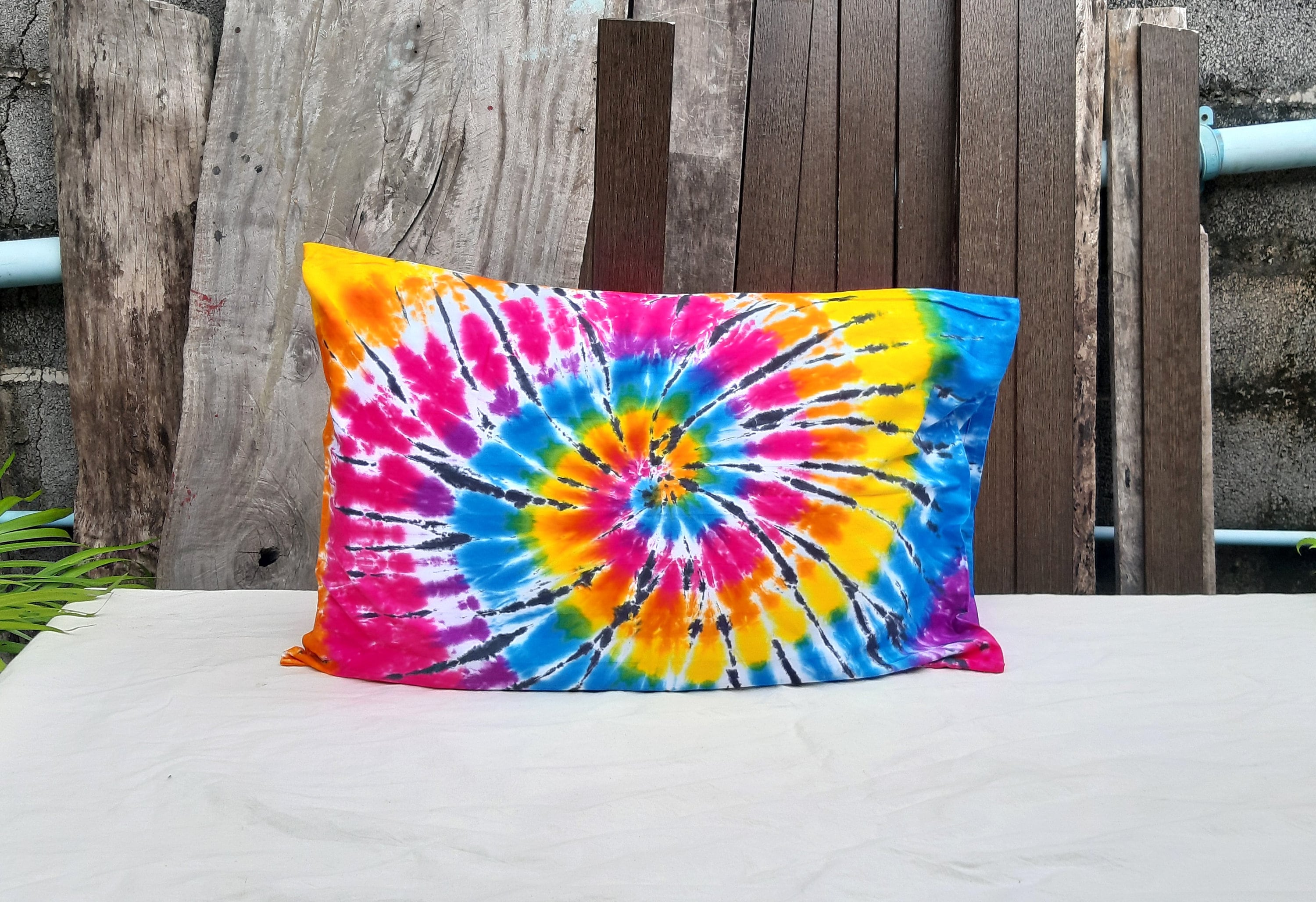 Colorful Rainbow Spiral Tie Dye Pillowcase, Pillow Cover, Boho Bedding