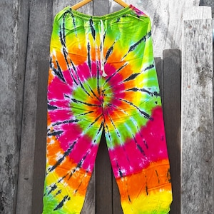 Colorful Tie Dye Boho Pants, Hippie Rasta Reggae Comfy Rayon Pants / P05