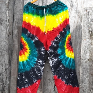 Green Tie Dye Rasta Boho Pants, Summer, Beach, Travel, Yoga, Comfy Rayon Pants / P02