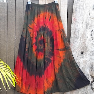 Tie Dye Skirt, Boho Hippie Skirt, Comfy Rayon Skirt, Tie Dye Retro Tone Reactive Dye #SK17