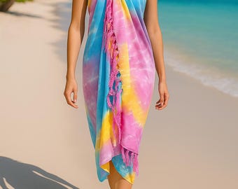 Beautiful Pastel Mandala Flower Tie Dye Sarong Beach Cover Up, Handmade Beach Wrap Dress