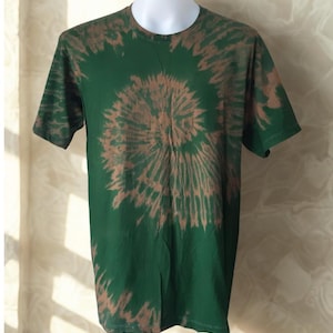 L-XL Green Army Bleached Swirl Tie Dye T Shirt Unisex / TBG01