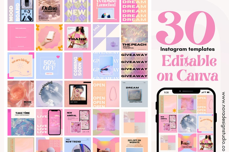 Y2K AESTHETIC 30 Instagram Posts Canva Editable Template - Etsy
