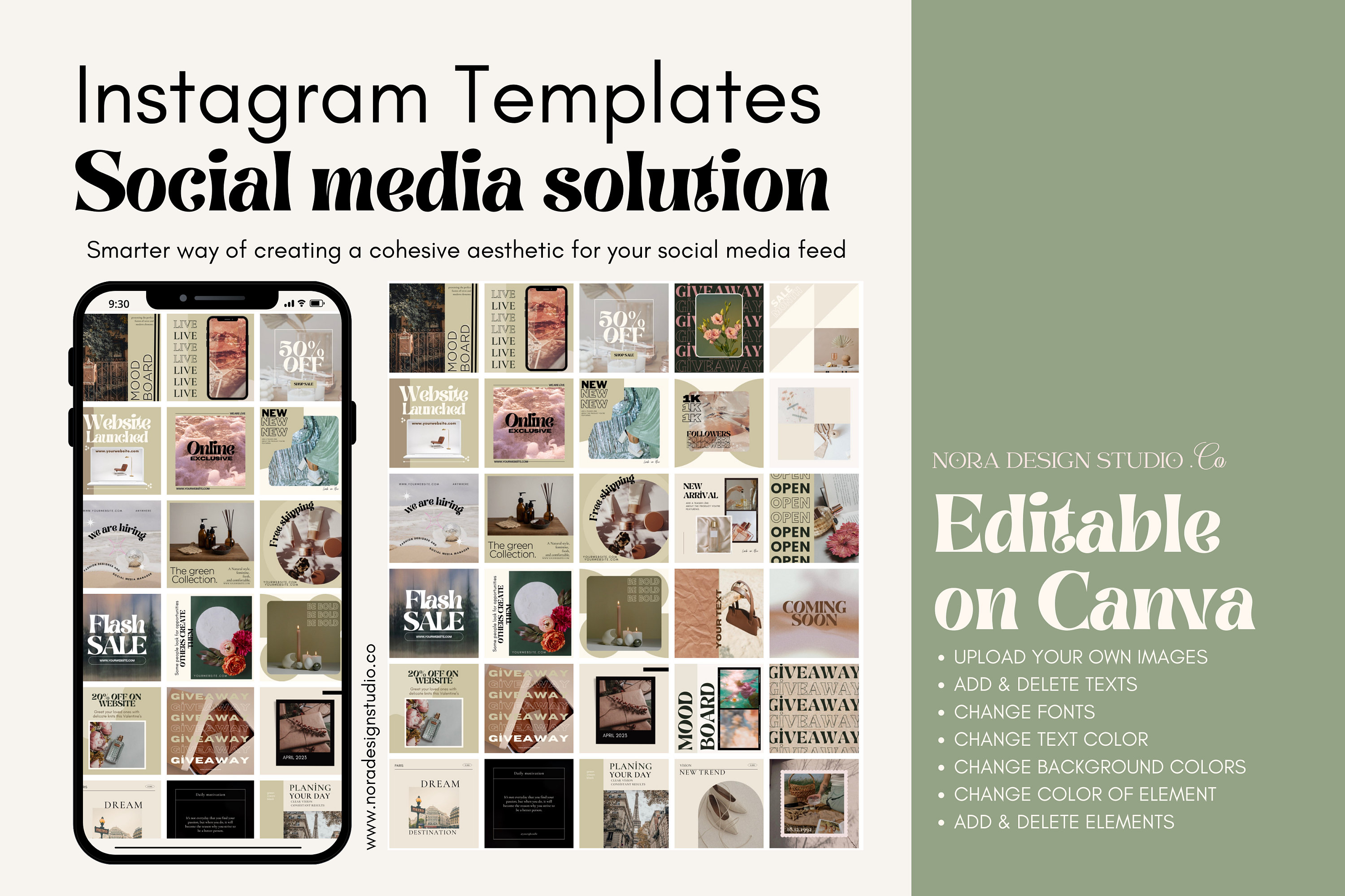 30 Instagram Posts Canva Editable Template in Green - Etsy