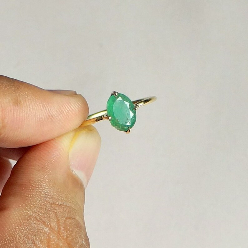Emerald Solitaire Ring Oval Cut Emerald Ring Handmade Gold Ring Natural Gemstone Ring 14K Solid Gold Ring Minimalist Ring Gift for Her