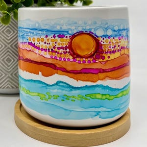 Hand Painted Flower Pots: Original Alcohol Ink Painting