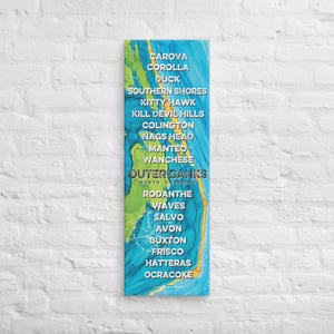 Outer Banks Städte Karte Druck auf Leinwand 30 cm x 92 cm