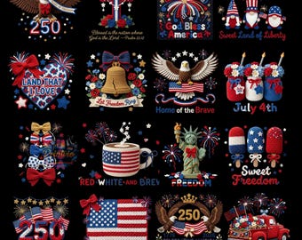 Faux Crochet 4th of July PNG Bundle: Patriotic Sublimation Designs (Digital Download)