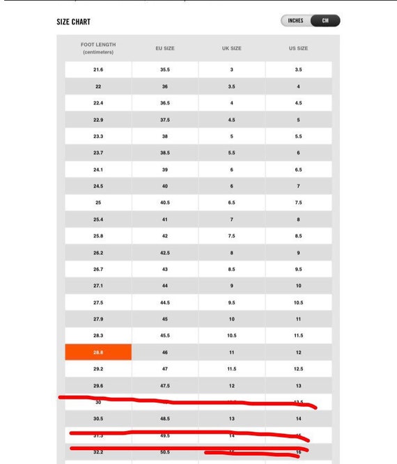 Air Force 1 Size Chart