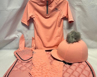 Coral Peachy Matchy Set Includes Baselayer Riding Tights  with Option to add Hat Silk in Short or Long Sleeves