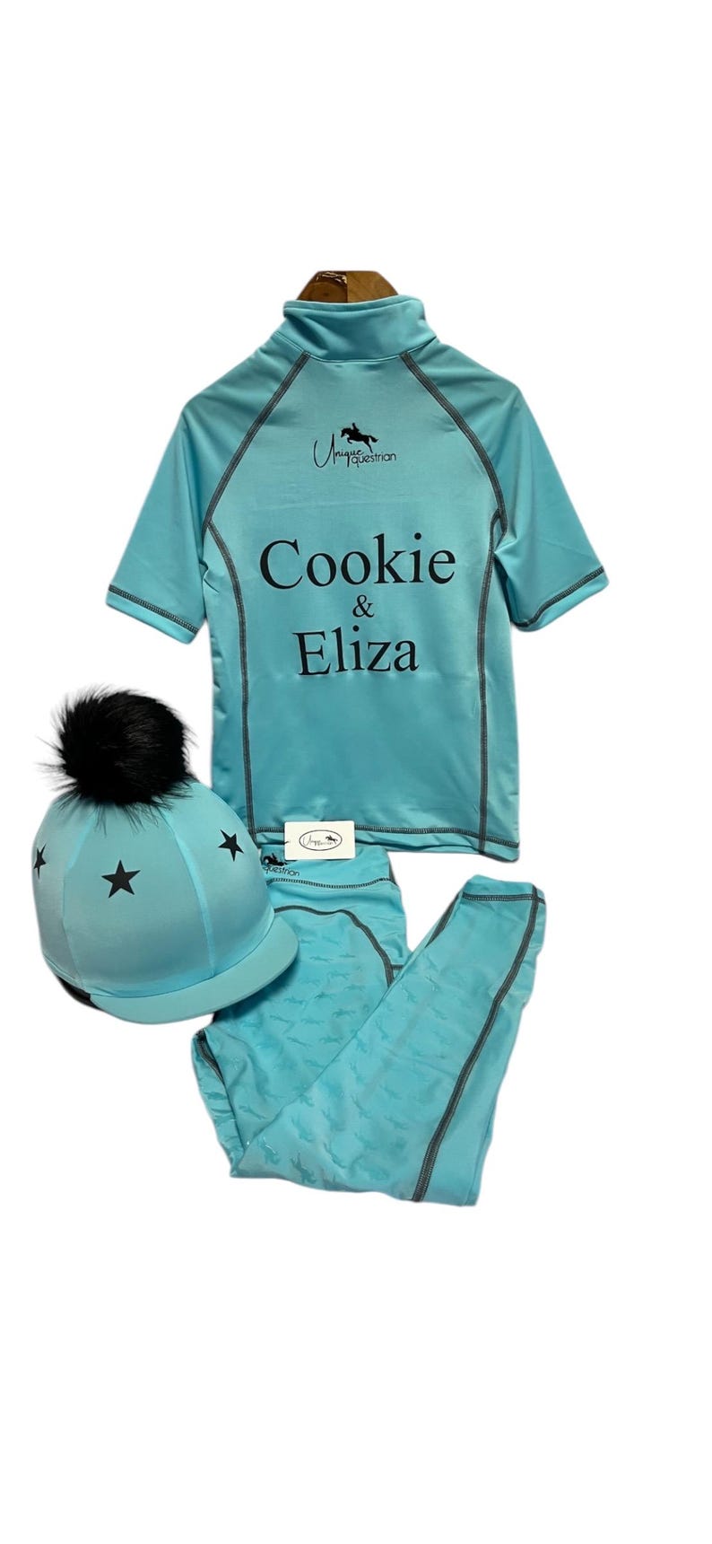Children's Matchy Matchy Riding Set-Summer Pony Camp - Mint Personalised Numnah, Riding Leggings-Breathable Base Layer-Hat Silk-ears. image 9