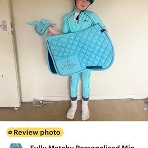 Children's Matchy Matchy Riding Set-Summer Pony Camp - Mint Personalised Numnah, Riding Leggings-Breathable Base Layer-Hat Silk-ears. image 15
