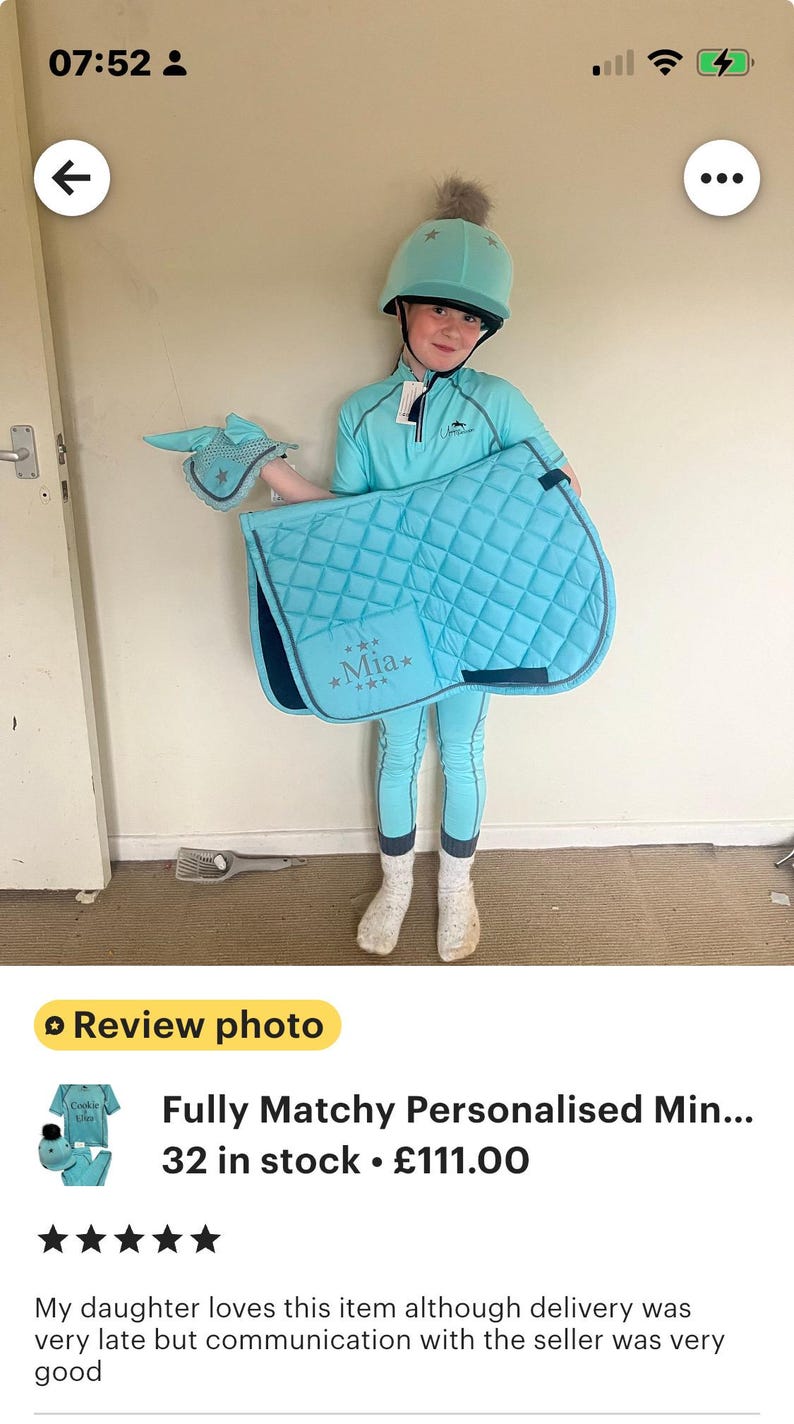 Children's Matchy Matchy Riding Set-Summer Pony Camp - Mint Personalised Numnah, Riding Leggings-Breathable Base Layer-Hat Silk-ears. image 15