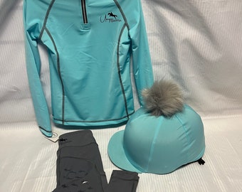 Mint Pastel Mix & Match Sets Baselayer Riding Tights  with Option to add Hat Silk in Short or Long Sleeves