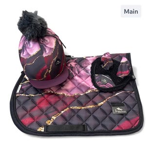 Plum & Lavender Marble Effect Matching Saddle Pat Set Saddle PadF ly Veil and Silk Can't be bought anywhere else but from uniquequestrian